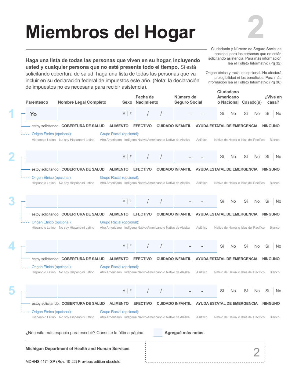 Formulario MDHHS-1171-SP Solicitud De Asistencia - Michigan (Spanish), Page 3