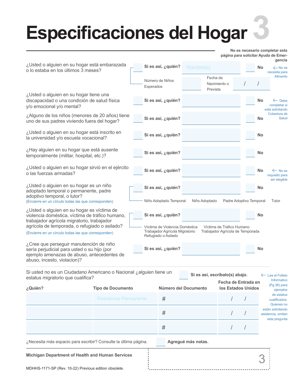 Formulario MDHHS-1171-SP Solicitud De Asistencia - Michigan (Spanish), Page 4