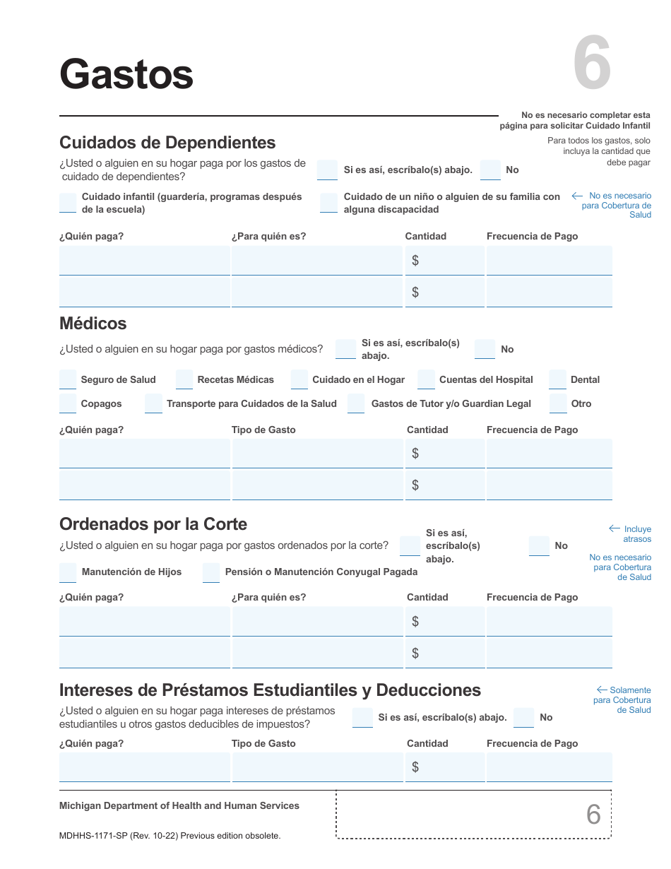 Formulario MDHHS-1171-SP Solicitud De Asistencia - Michigan (Spanish), Page 7