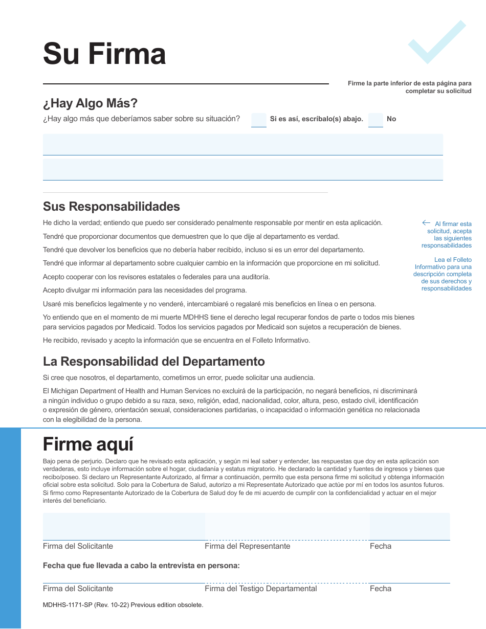 Formulario MDHHS-1171-SP Solicitud De Asistencia - Michigan (Spanish), Page 9