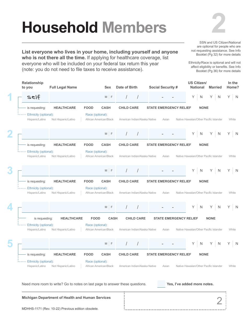 Form MDHHS-1171 Assistance Application - Michigan, Page 3