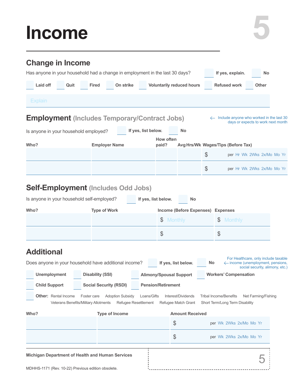 Form MDHHS-1171 Assistance Application - Michigan, Page 6
