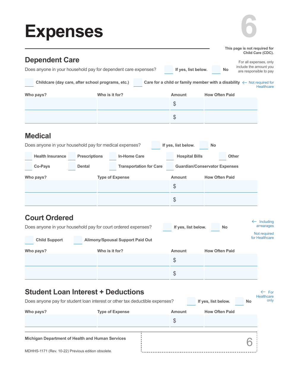 Form MDHHS-1171 Assistance Application - Michigan, Page 7