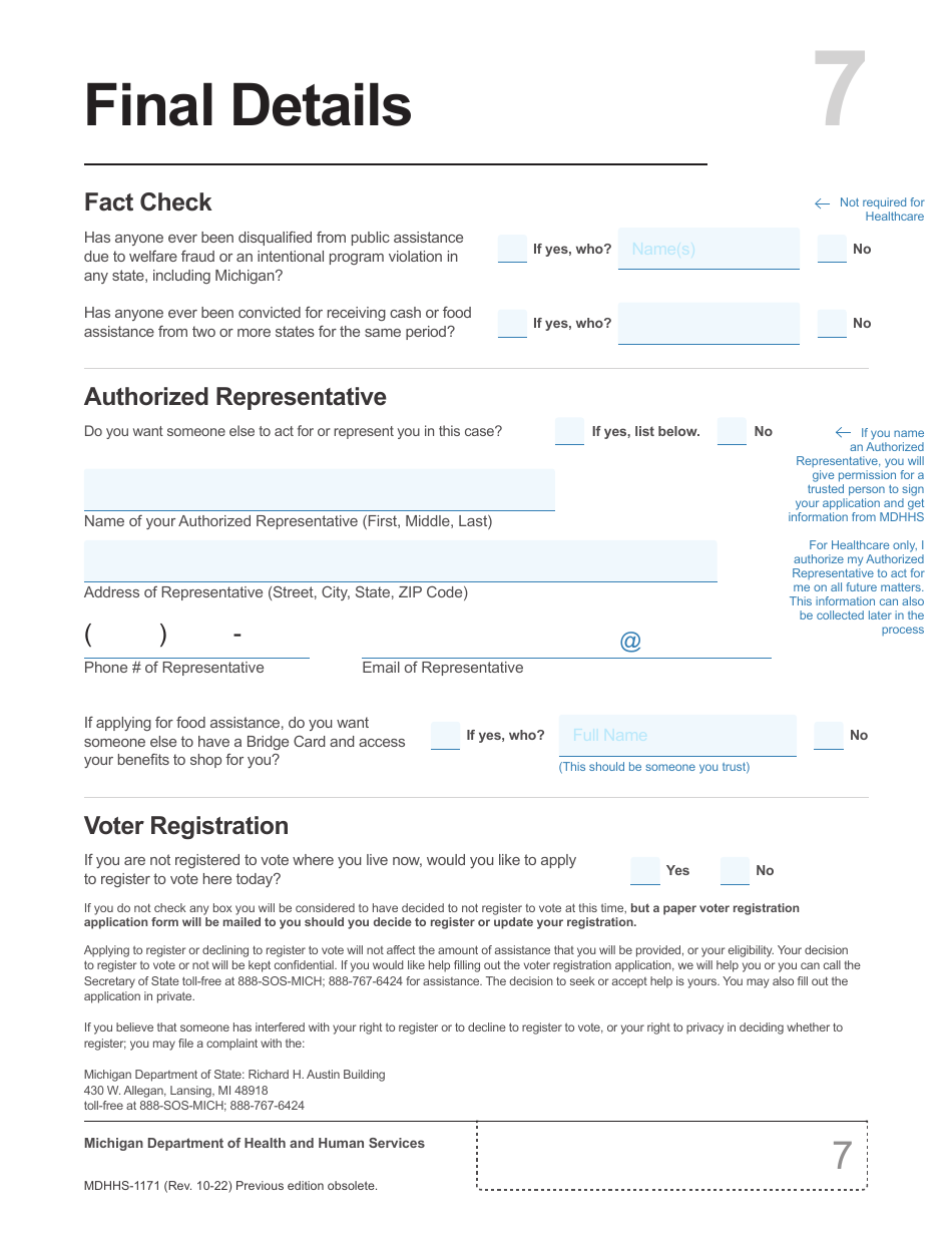 Form MDHHS-1171 Assistance Application - Michigan, Page 8