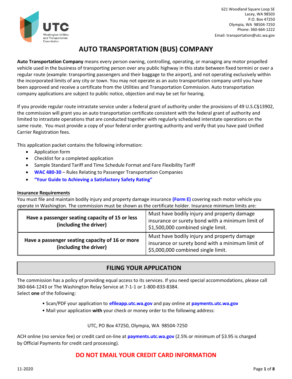 Auto Transportation Authority Application - Washington, Page 1