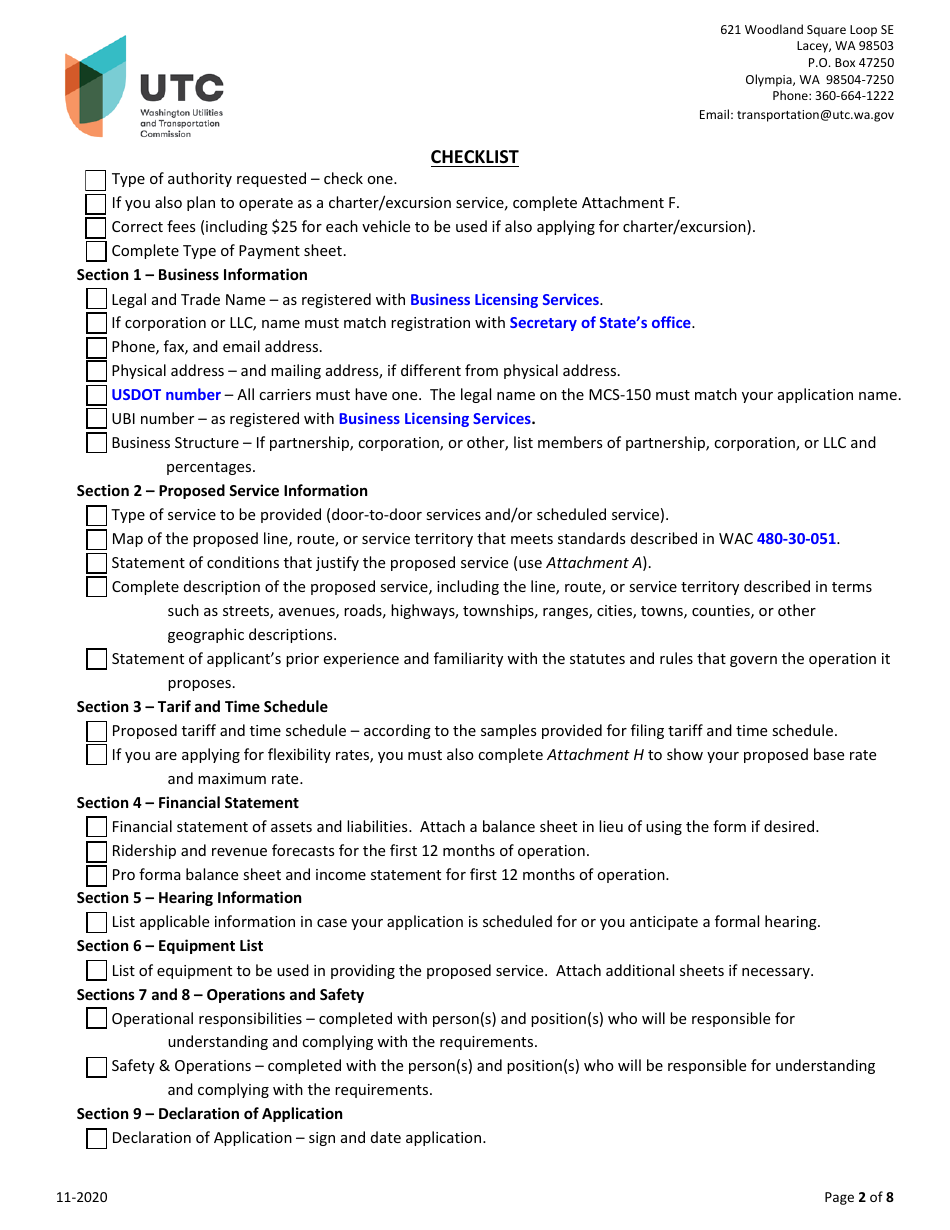 Auto Transportation Authority Application - Washington, Page 2