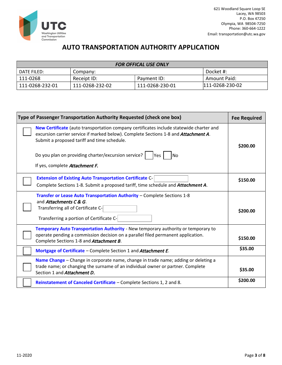 Auto Transportation Authority Application - Washington, Page 3