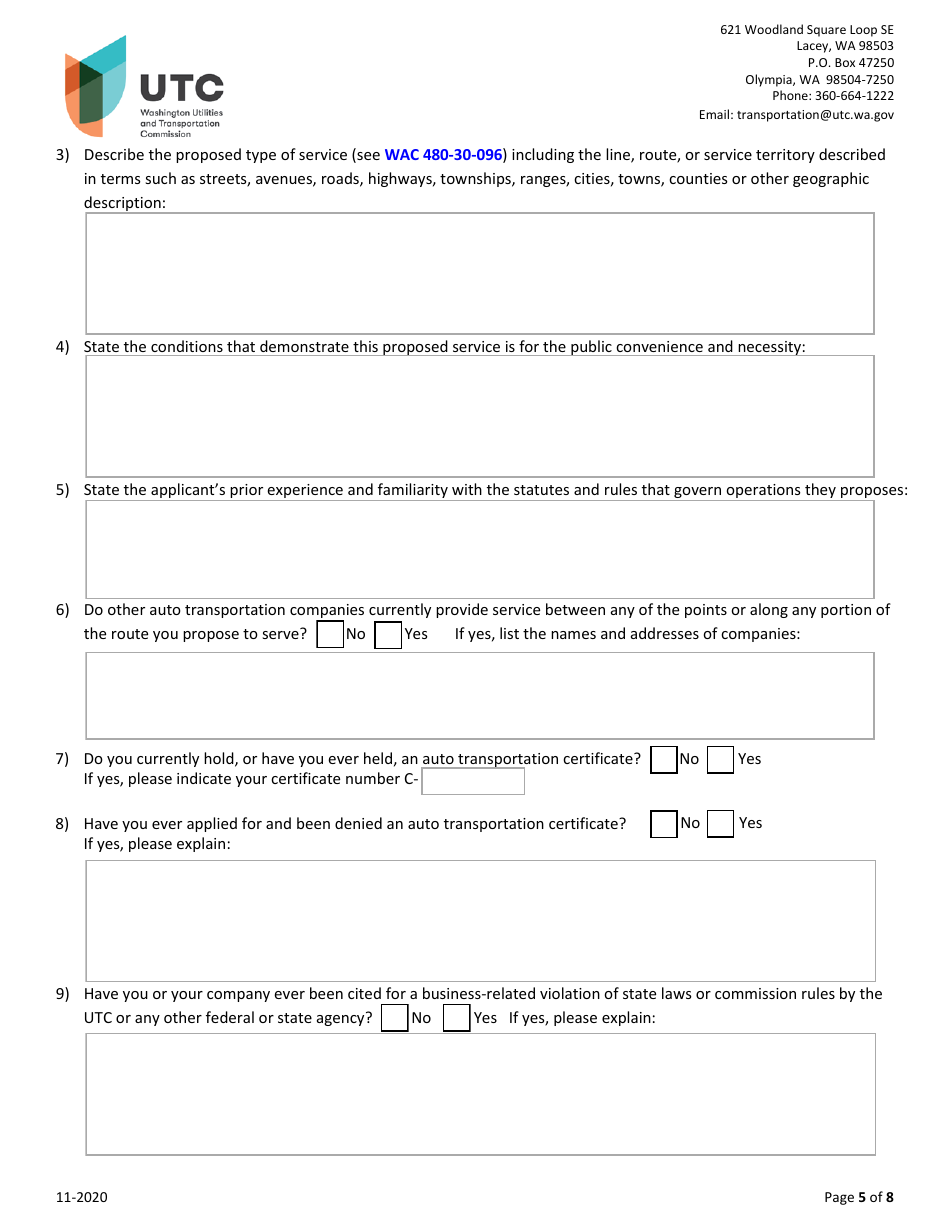 Auto Transportation Authority Application - Washington, Page 5