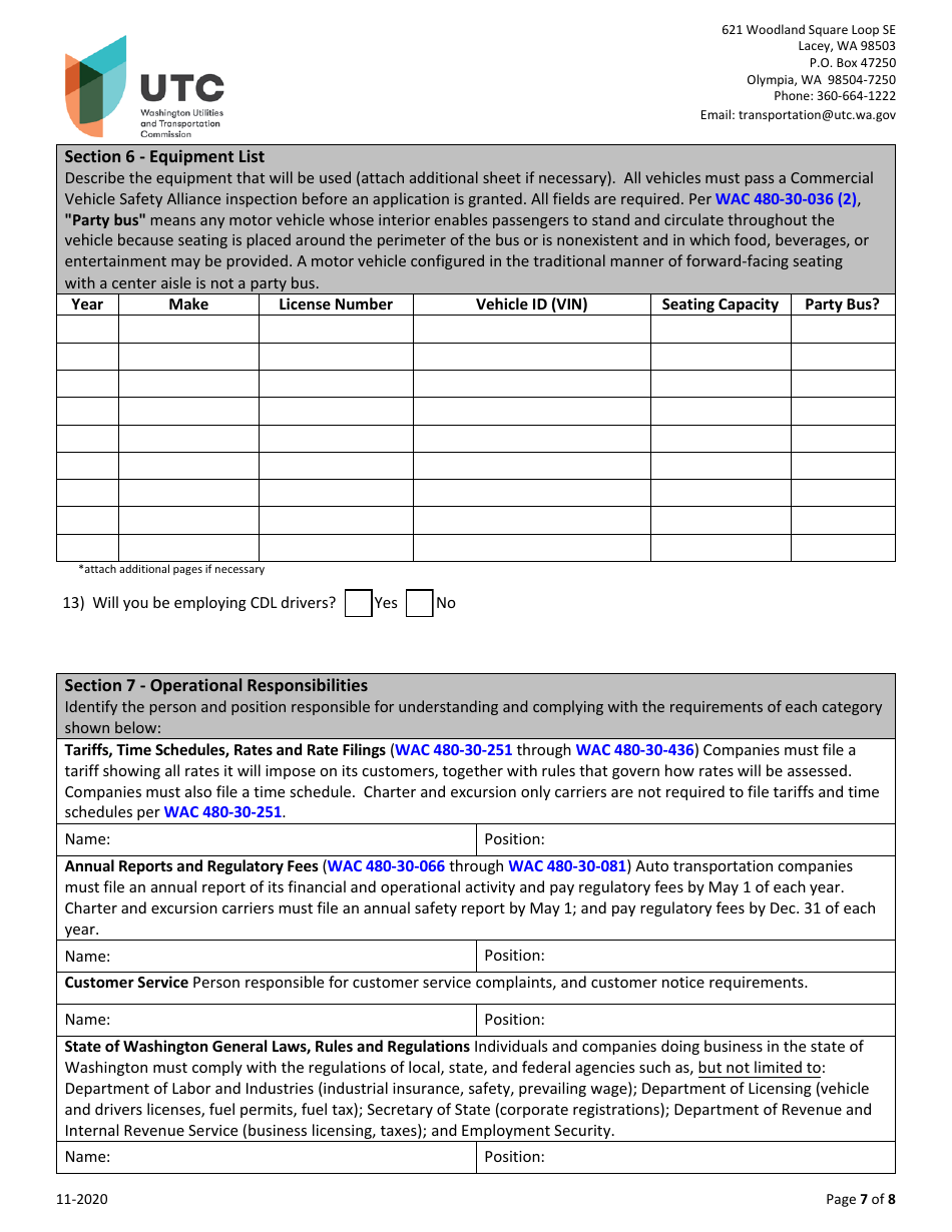 Auto Transportation Authority Application - Washington, Page 7