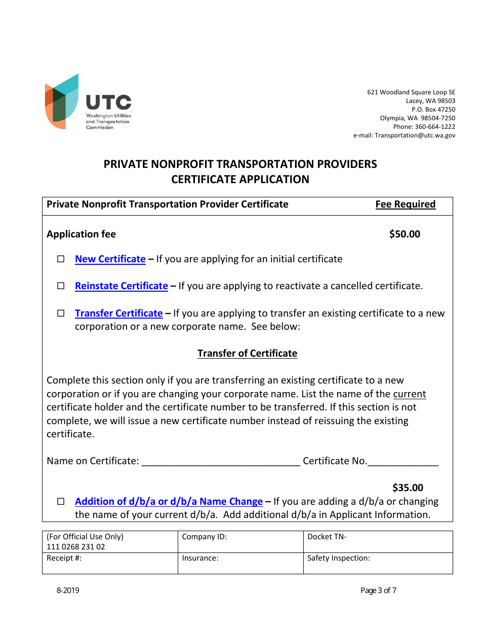 Private Nonprofit Transportation Providers Certificate Application - Washington, Page 3
