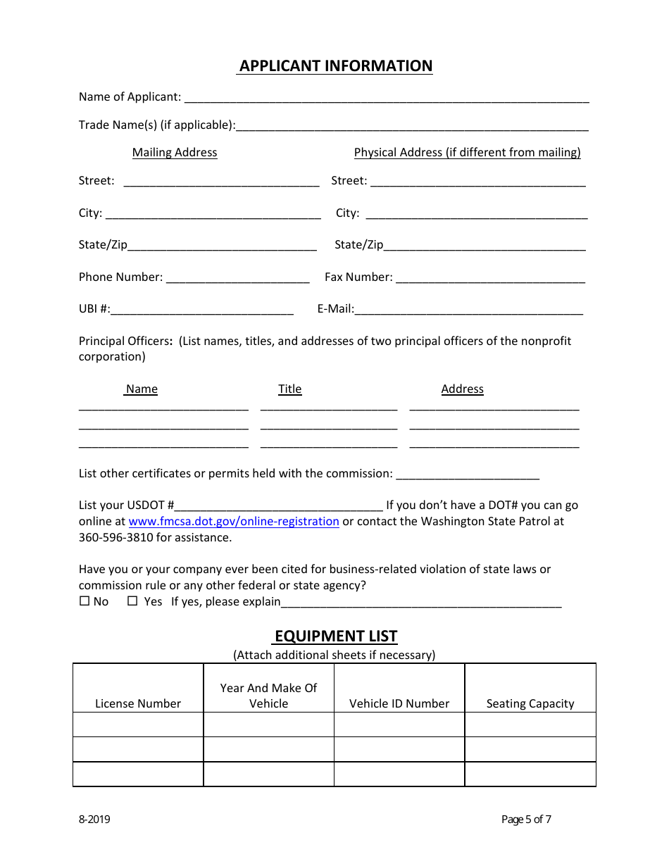 Private Nonprofit Transportation Providers Certificate Application - Washington, Page 5