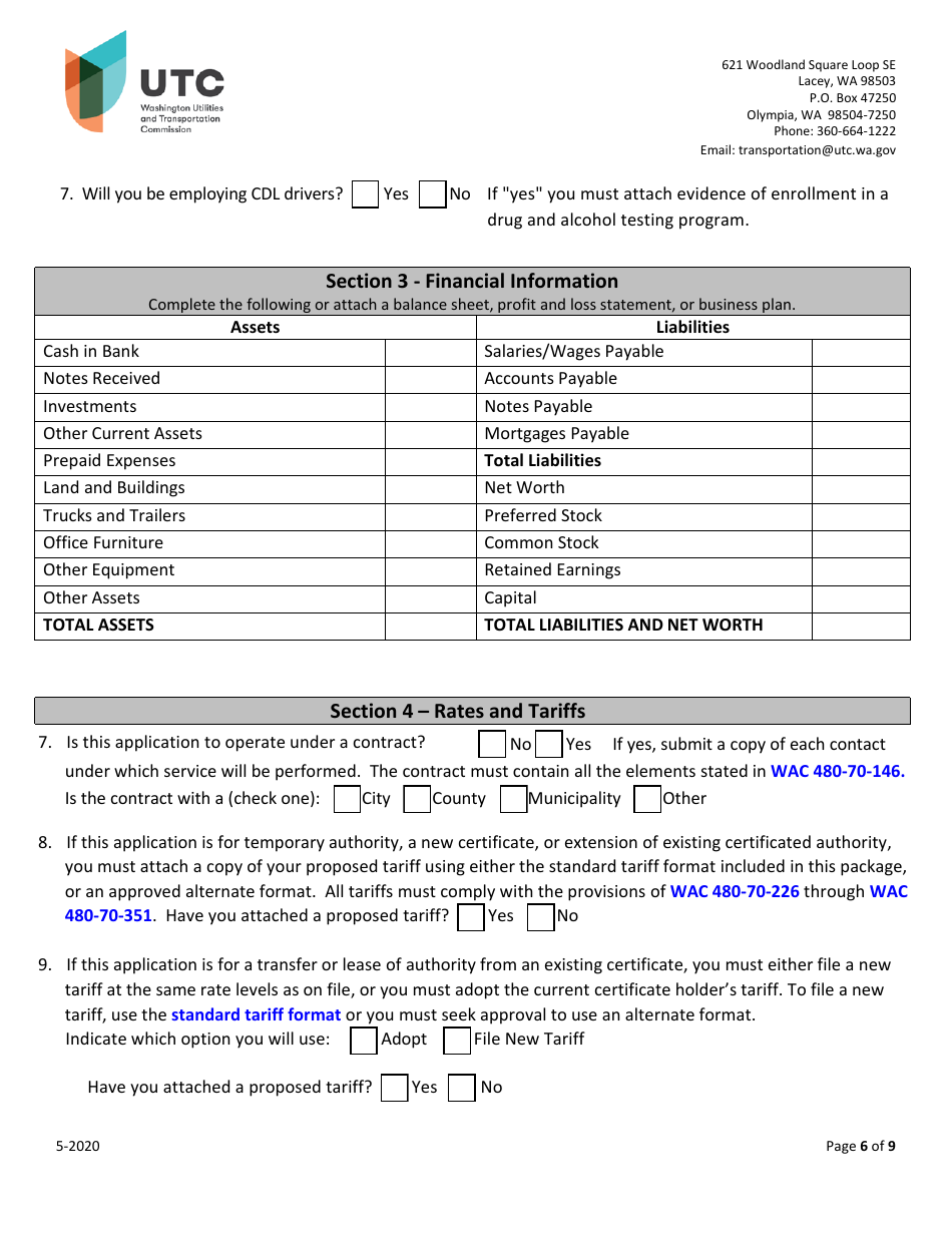 Solid Waste Collection Company Certificate Application - Washington, Page 6