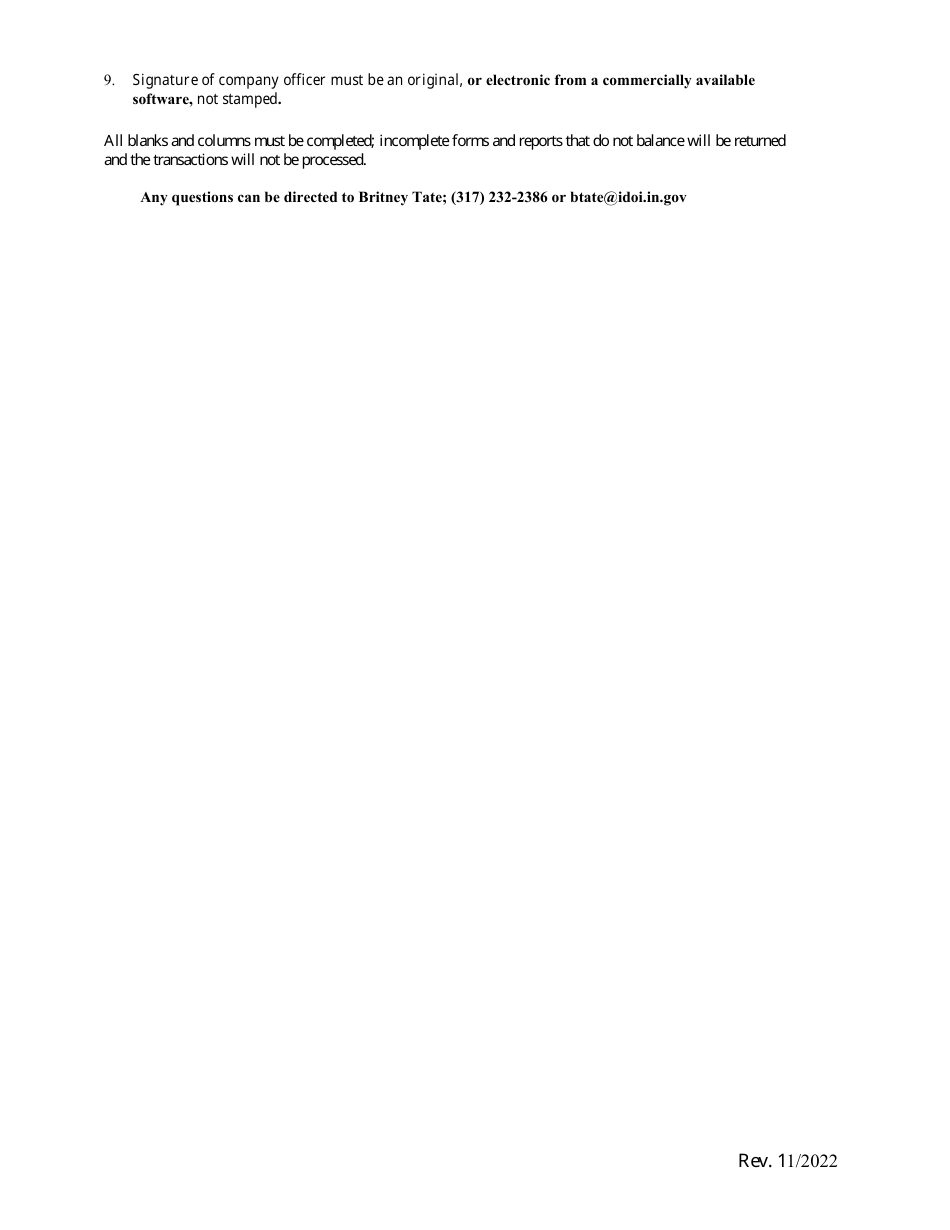 Form 22 (State Form 37207) Report of Securities - Indiana, Page 2