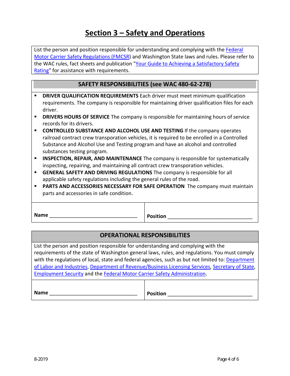 Railroad Contract Crew Carrier Permit Application - Washington, Page 4