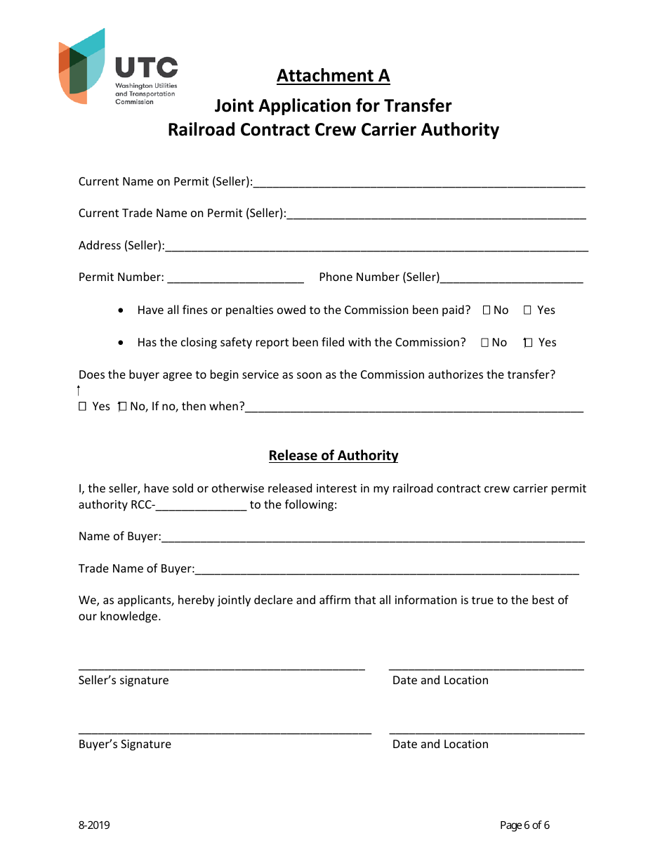 Railroad Contract Crew Carrier Permit Application - Washington, Page 6