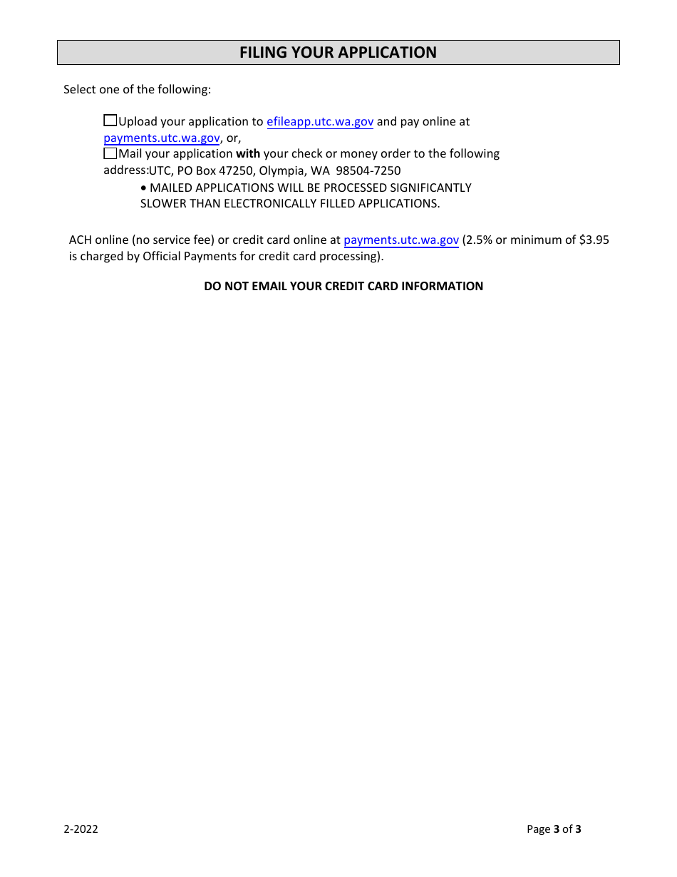 Application for Change of Name or Business Structure - Common Carrier of Property - Washington, Page 3