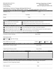 Document preview: Form DCH-0847-CHGBX Application to Correct or Change a Michigan Birth Record - Michigan