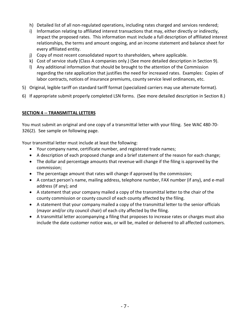 Instructions for Filing a New Solid Waste Tariff or Amend an Existing Tariff - Washington, Page 10
