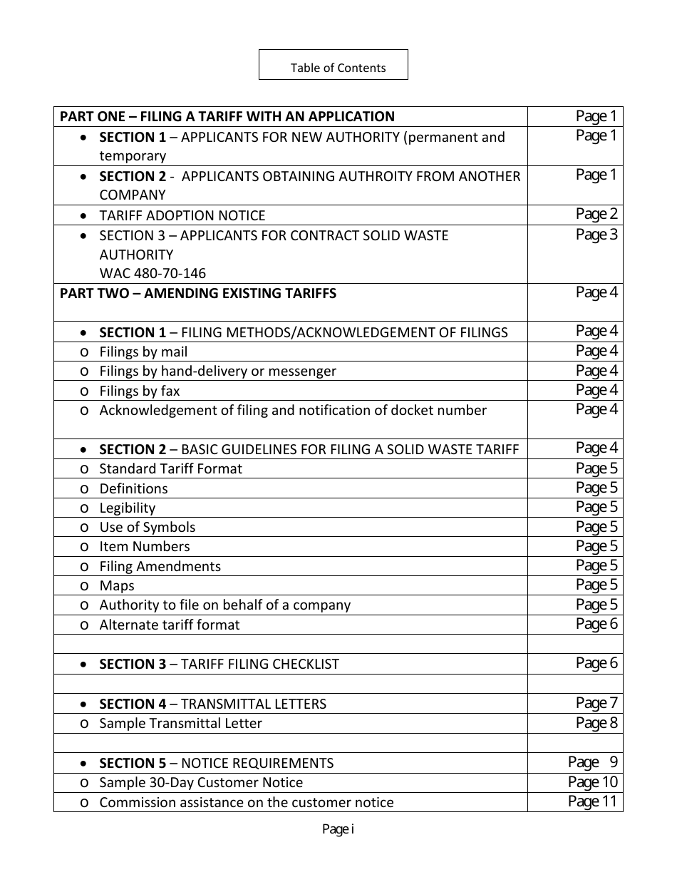 Instructions for Filing a New Solid Waste Tariff or Amend an Existing Tariff - Washington, Page 2
