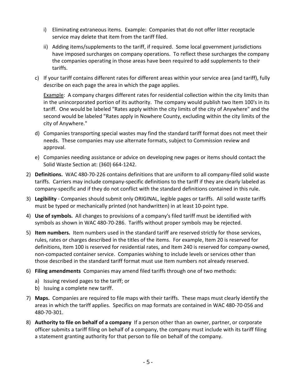 Instructions for Filing a New Solid Waste Tariff or Amend an Existing Tariff - Washington, Page 8