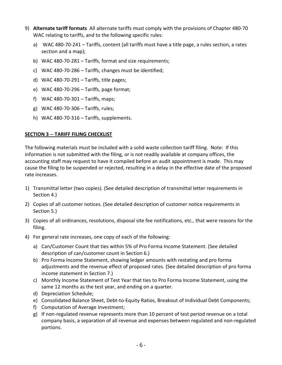 Instructions for Filing a New Solid Waste Tariff or Amend an Existing Tariff - Washington, Page 9