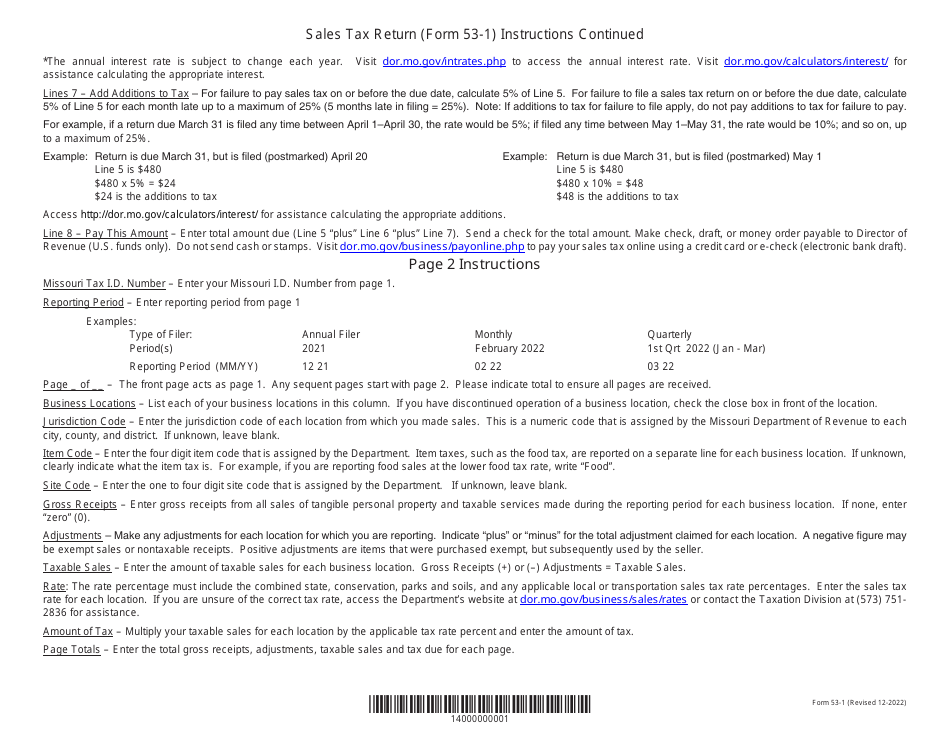 Form 53-1 Sales Tax Return - Missouri, Page 4