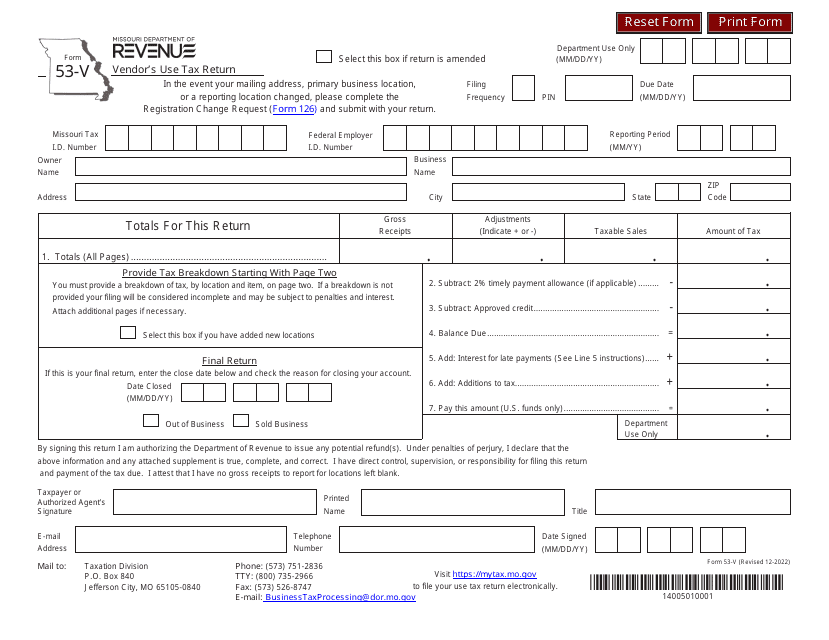 Form 53-V  Printable Pdf