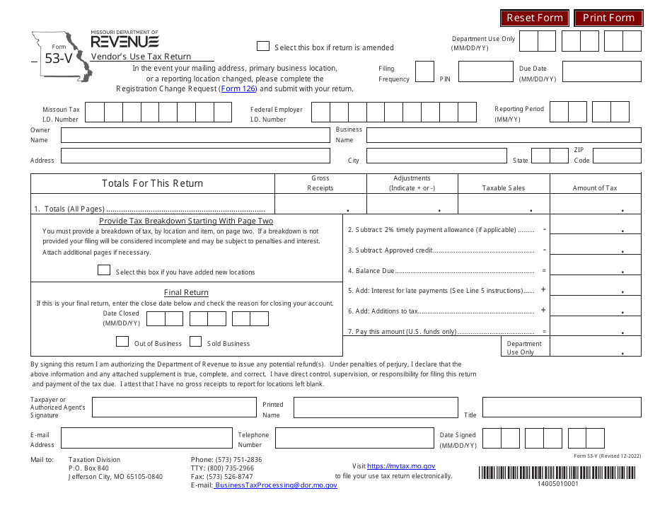 Form 53-V - Fill Out, Sign Online and Download Fillable PDF, Missouri ...