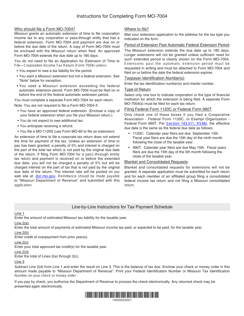 Form MO-7004 Application for Extension of Time to File - Missouri, Page 2