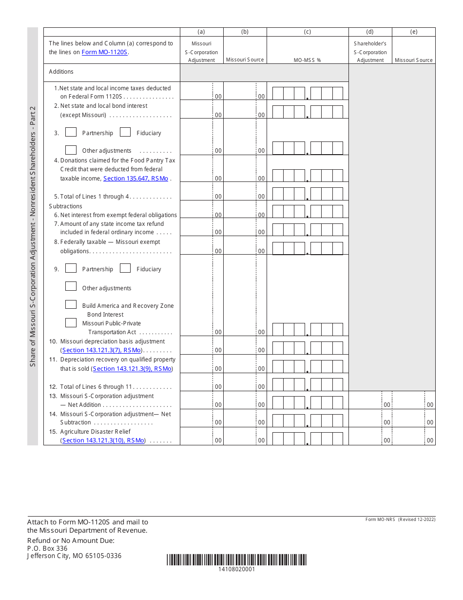 Form MO-NRS S-Corporation Nonresident Form - Missouri, Page 2