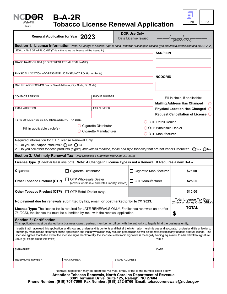 Form B-A-2R Tobacco License Renewal Application - North Carolina, Page 2