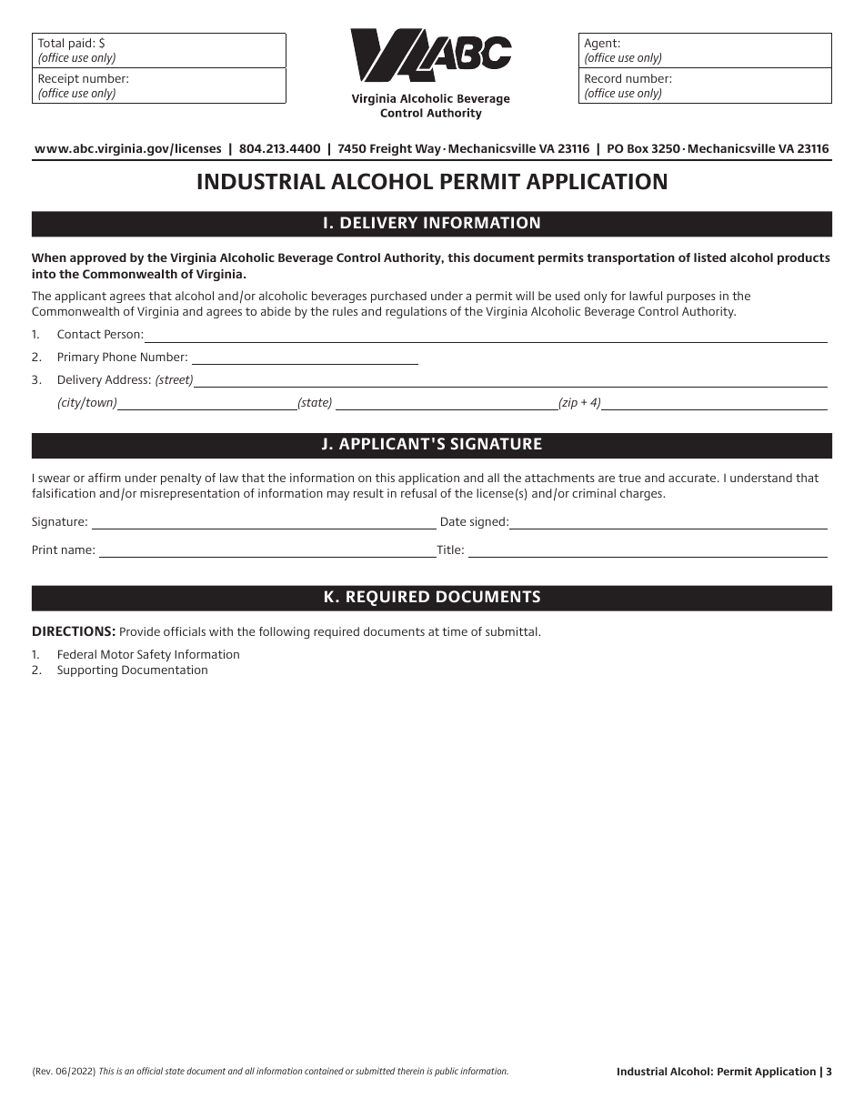 Virginia Industrial Alcohol Permit Application - Fill Out, Sign Online ...