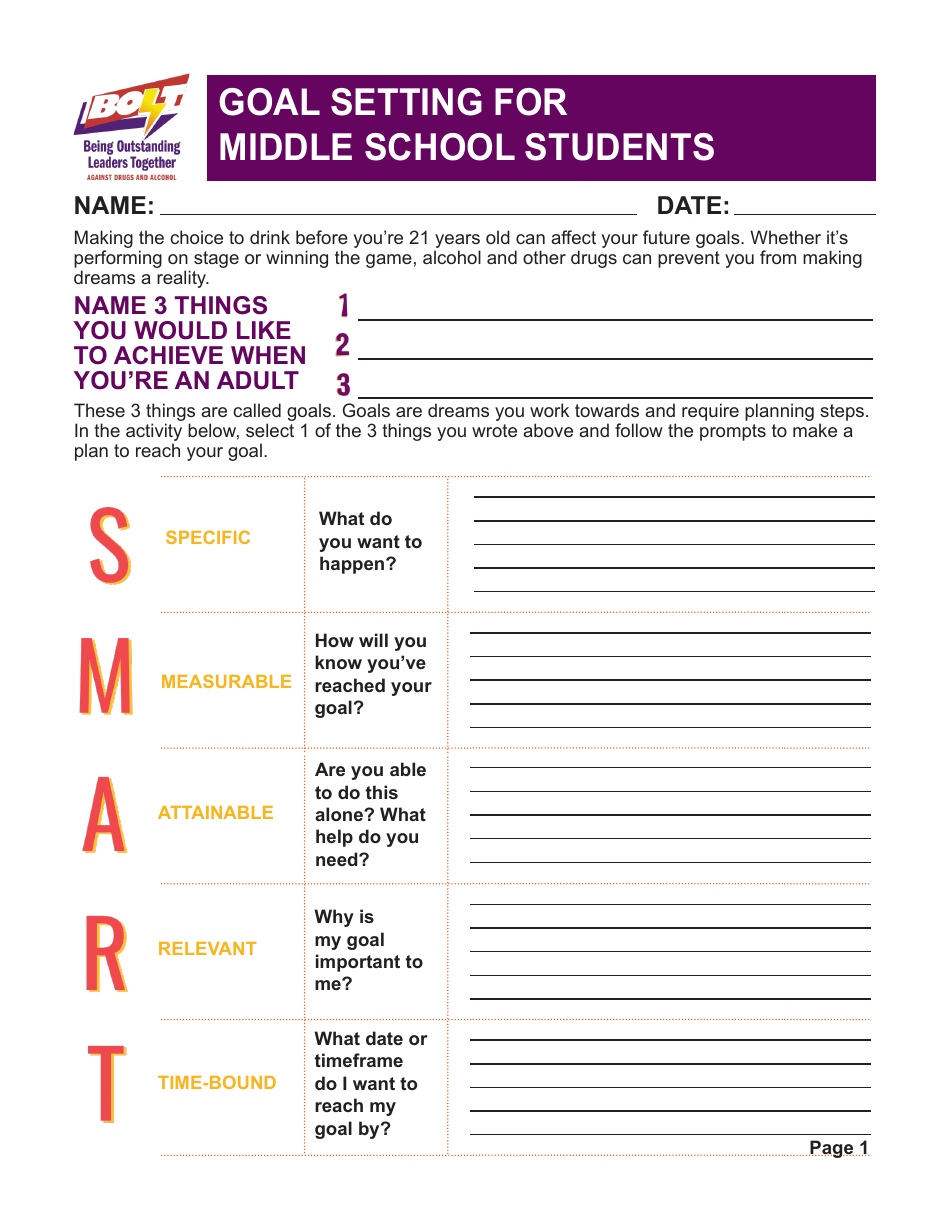 Goal Setting for Middle School Students - Virginia, Page 1