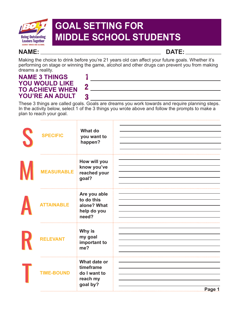 Virginia Goal Setting For Middle School Students Fill Out Sign 