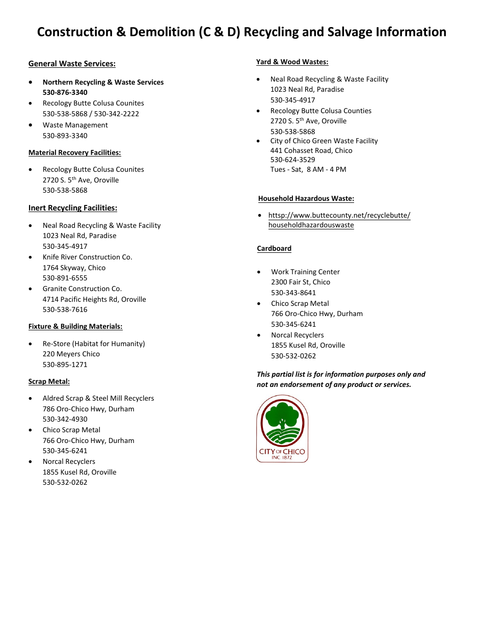 Construction and Demolition Debris Recycling Waste Management Plan (Wmp) - City of Chico, California, Page 3