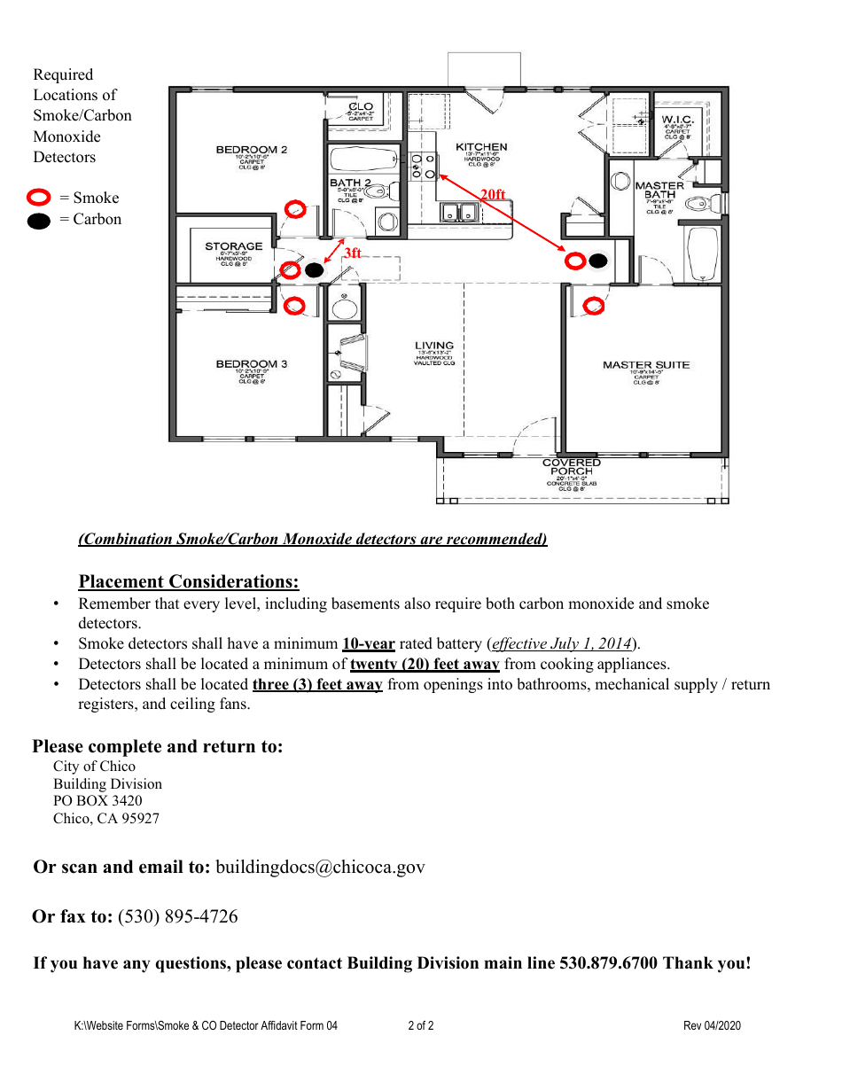 Form 04 Affidavit - Self Certification of Installation of Smoke / Carbon Monoxide Alarm(S) - City of Chico, California, Page 2