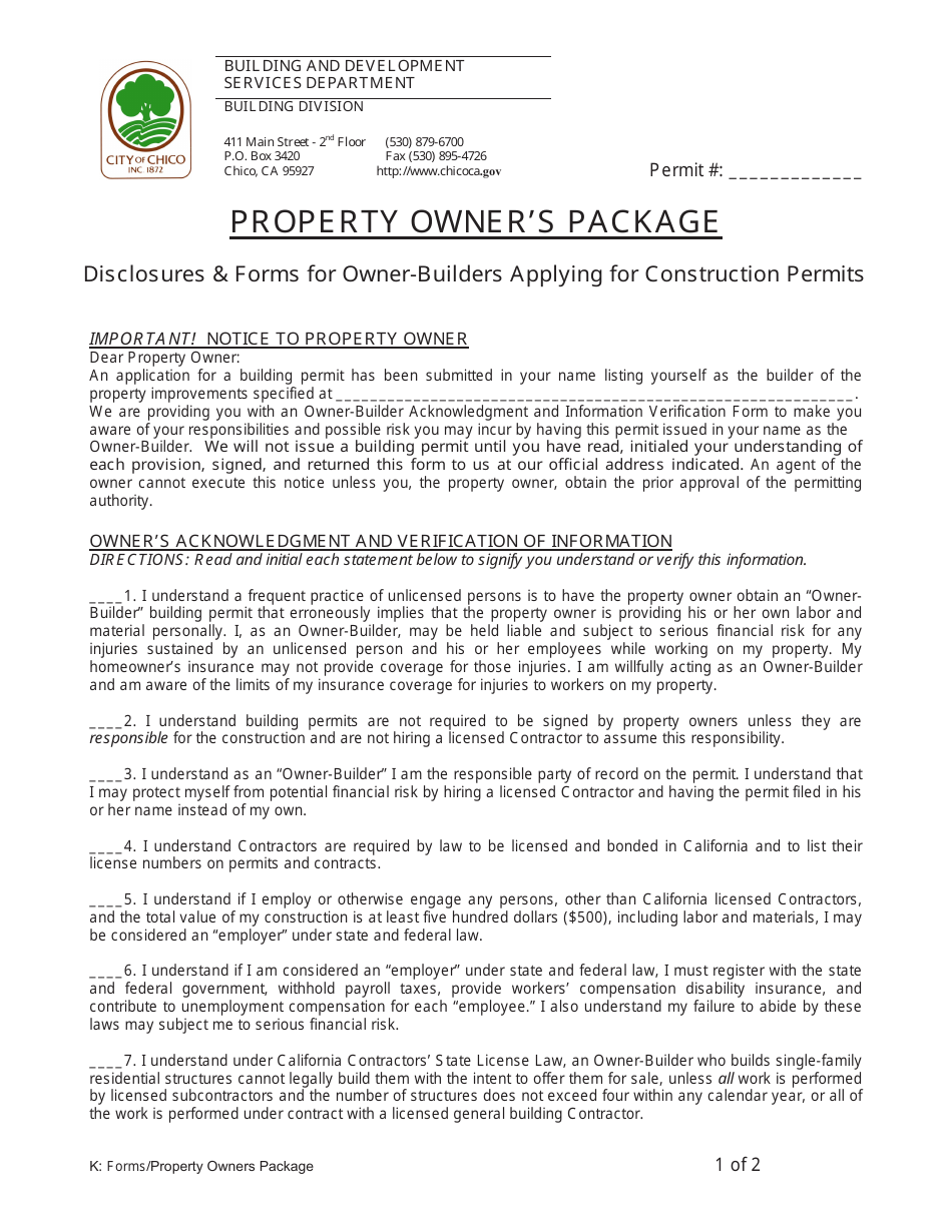 Form 08 Property Owners Package - City of Chico, California, Page 1