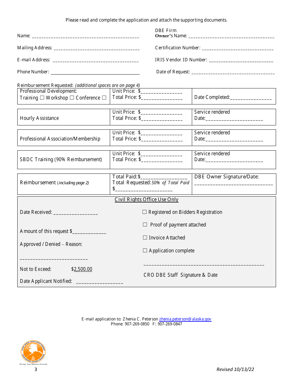 Dbe 50% Reimbursement Application - Alaska, Page 3