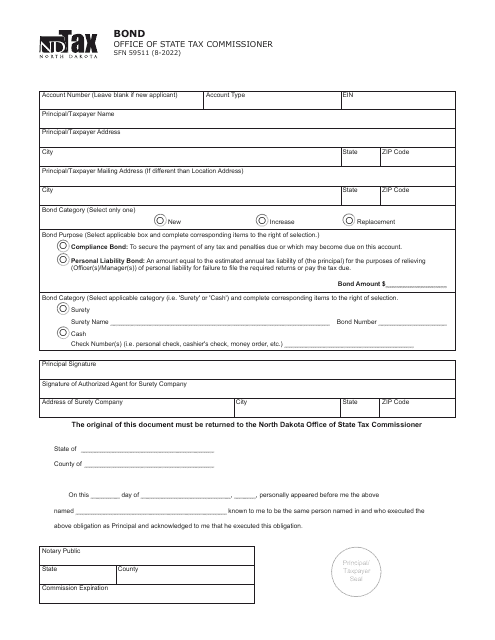 Form SFN59511 Bond - North Dakota