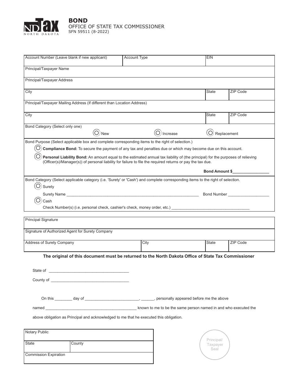 Form SFN59511 Bond - North Dakota, Page 1