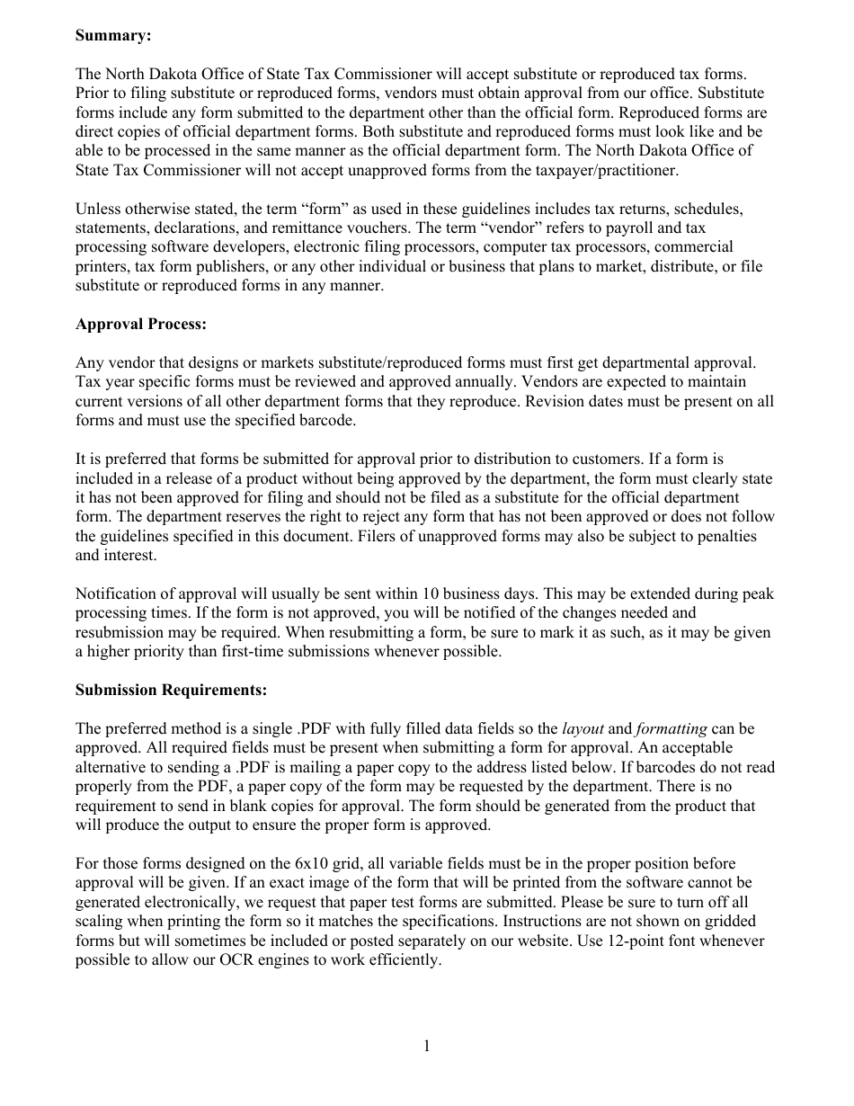 Guidelines for Substitute  Reproduced Tax Forms - North Dakota, Page 2