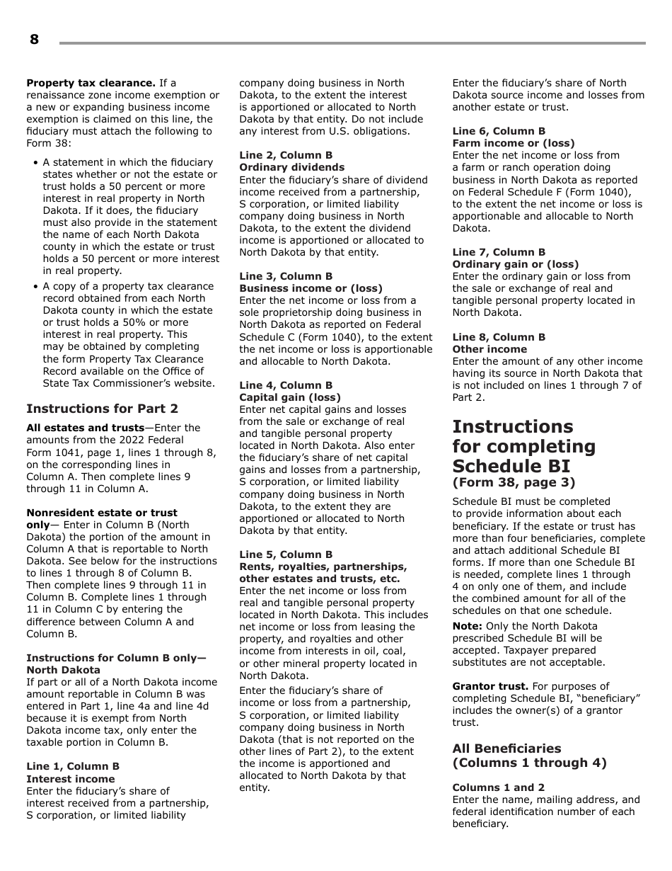 Instructions for Form 38, SFN28707 Fiduciary Income Tax Return - North Dakota, Page 10