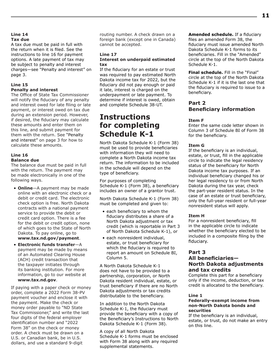 Instructions for Form 38, SFN28707 Fiduciary Income Tax Return - North Dakota, Page 13