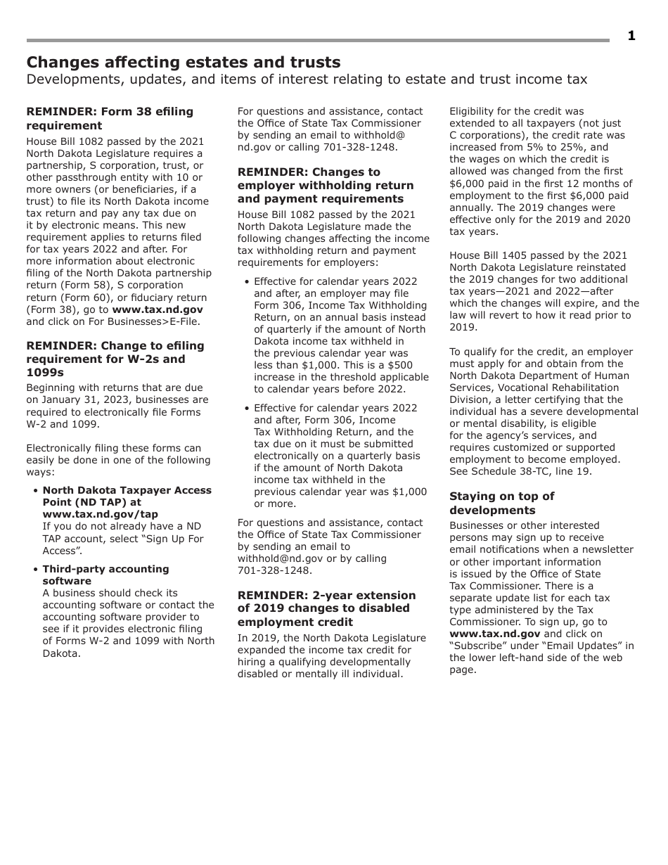 Instructions for Form 38, SFN28707 Fiduciary Income Tax Return - North Dakota, Page 3