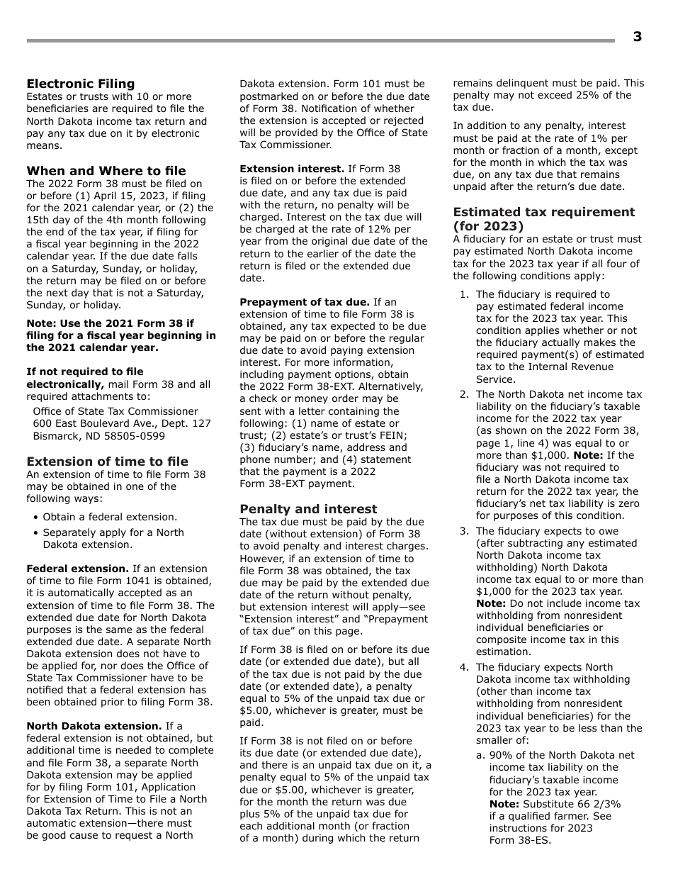 Instructions for Form 38, SFN28707 Fiduciary Income Tax Return - North Dakota, Page 5