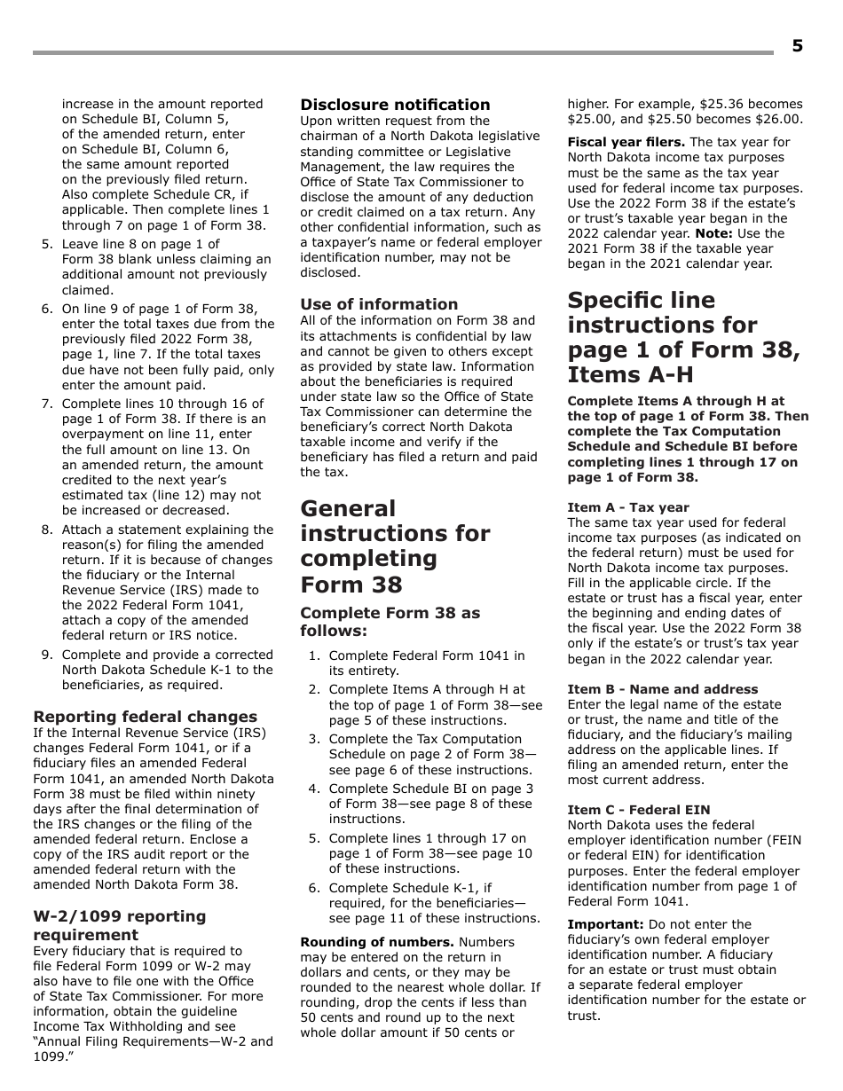 Instructions for Form 38, SFN28707 Fiduciary Income Tax Return - North Dakota, Page 7