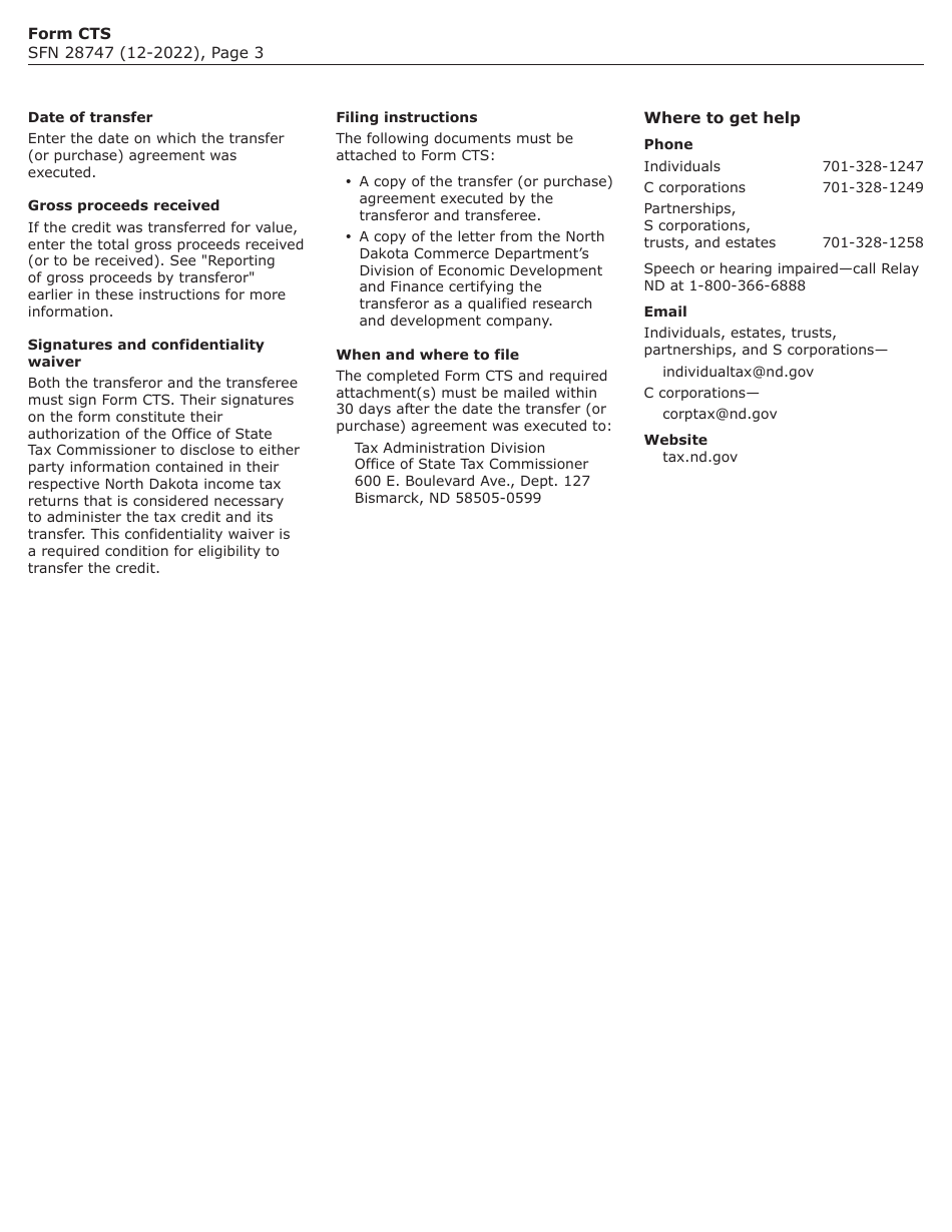 Form CTS (SFN28747) Credit Transfer Statement - North Dakota, Page 3
