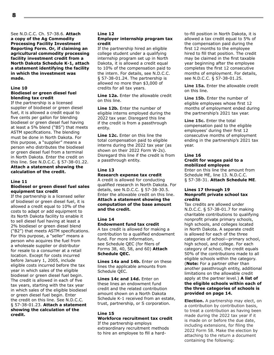 Instructions for Form 58, SFN28703 Partnership Income Tax Return - North Dakota, Page 10