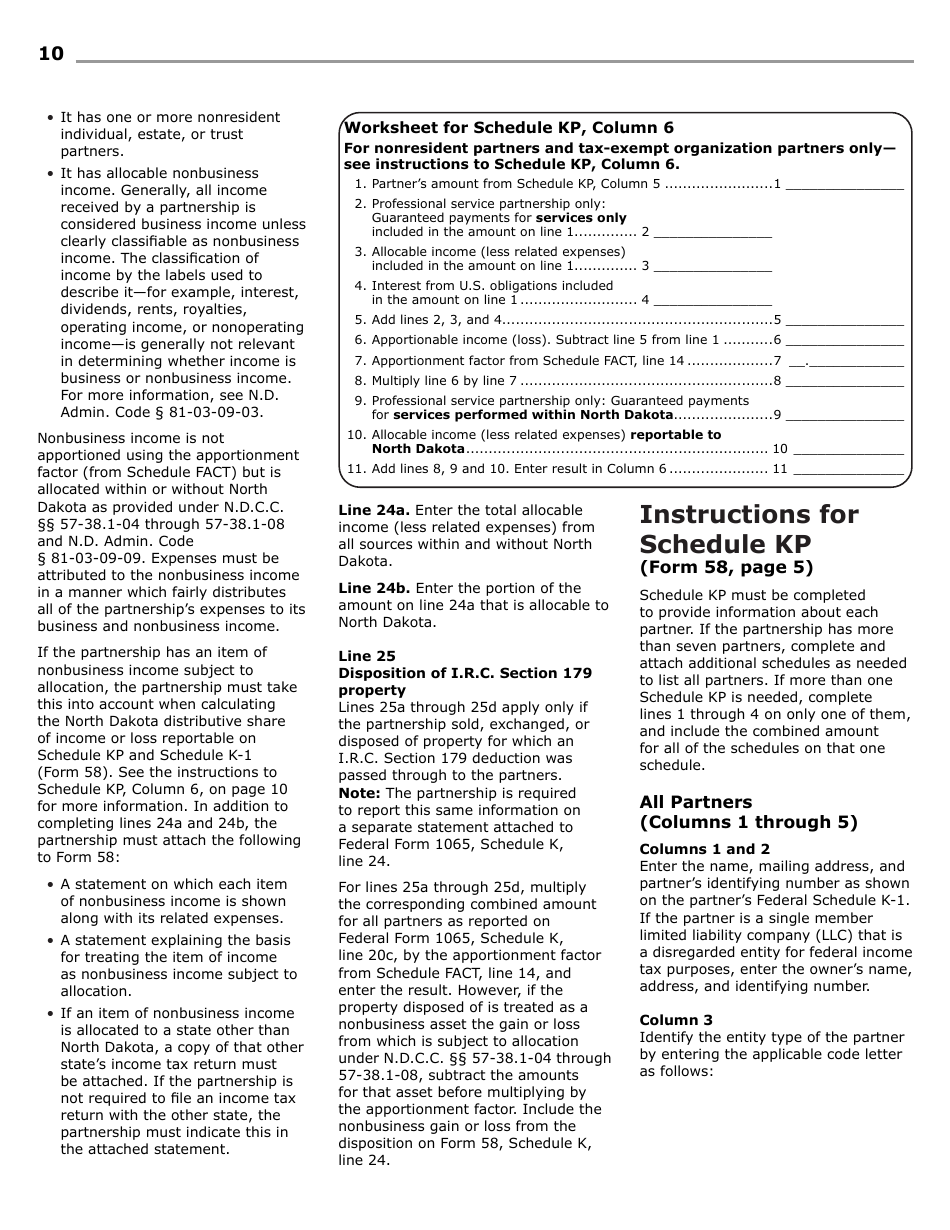 Instructions for Form 58, SFN28703 Partnership Income Tax Return - North Dakota, Page 12