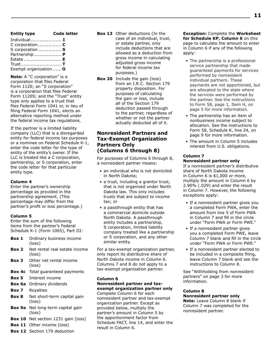 Instructions for Form 58, SFN28703 Partnership Income Tax Return - North Dakota, Page 13